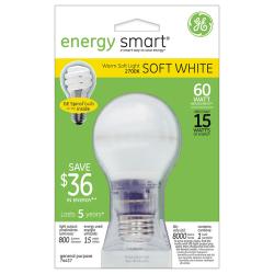 GE Spiral Compact Fluorescent Bulb, Soft White, 15 Watts