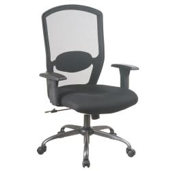 Office Star (TM) Screen-Back Mesh Chair With Titanium-Finish Base, 45 1\/2in.H x 28in.W x 23in.D, Titanium\/Black Frame, Black Fabric
