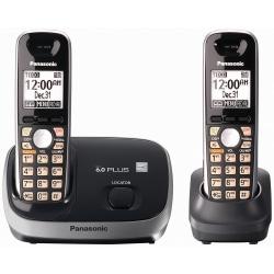Panasonic(R) KX-TG6512B DECT 6.0 Plus Digital 2-Handset Cordless Phone, Black/Silver