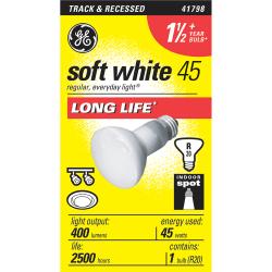 GE Longlife Indoor Reflector Floodlight Bulb, R-20, 45 Watts