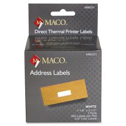 Maco Direct Thermal White Address Labels - Permanent Adhesive1.13in. Width X 3.50in. Length - 260 / 