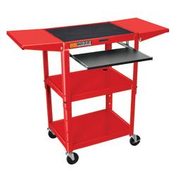 Luxor Adjustable Audio/Visual Cart With 2 Extension Shelves, 42in.H x 24in.W x 18in.D, Red