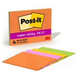 Post-it Super Sticky Meeting Notes, 8in. x 6in., Assorted Neon Colors, Lined, Pad Of 45 Sheets, Pack Of 4 Pads @ Office Depot
