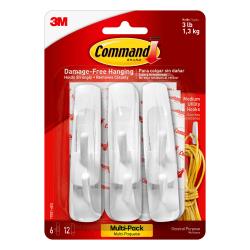 3M Command Utility Hooks, Medium, White, Pack Of 6