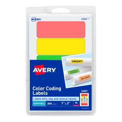 Avery(R) Rectangular Color-Coding Removable Labels, 1in. x 3in., Assorted Colors, Pack Of 200 @ Office Depot