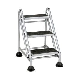 Cosco(R) Rolling Commercial Step Stool, 3-Step, 26 3/5 Spread, Black/Platinum