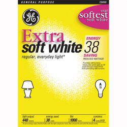 GE Extra Soft White Light Bulbs, California Title 20 Compliant, 38 Watts, Pack Of 4