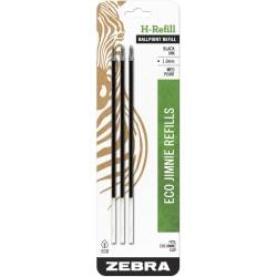 H-Refill Ballpoint Pen Refill For Zebra Eco Jimnie (R) Pens, Medium Point, 1.0 mm, Black, Pack Of 3