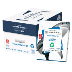 Hammermill(R) Great White(R) Copy Paper, 3-Hole Punched, 8 1/2in. x 11in, 20 Lb, 30% Recycled, 500 Sheets Per Ream, Case Of 10 Reams