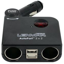 Lenmar SSPU2 AutoPort Car Adapter, With 2 USB Ports 2 DC Sockets