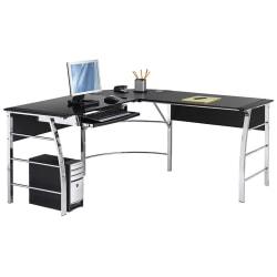 Realspace Mezza L-Shaped Glass Computer Desk, 30in.H x 61 1/2in.W x 61 1/2in.D, Black/Chrome