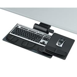 Fellowes (R) Professional Series Premier Curved Keyboard Tray, 19.06in. x 8.19in. Tray, 10in. Diameter Mouse Tray, Graphite/Silver