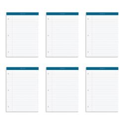TOPS Docket Writing Pads, 3-Hole Punched, 8 1/2in. x 11 3/4in., Legal Ruled, 100 Sheets, White, Pack Of 6 Pads