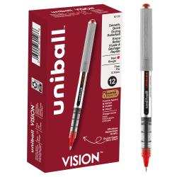 Sanford(R) Uni-Ball(R) Vision(TM) Liquid Ink Rollerball Pens, 0.7 mm, Fine Point, Gray Barrel, Red Ink, Pack Of 12
