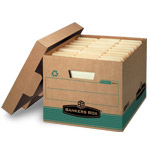 Bankers Box&reg; FastFold&trade; Stor/File&trade; 100% Postconsumer Recycled Storage Boxes With Locking, Lift-Off Lid, Pack of 12. 