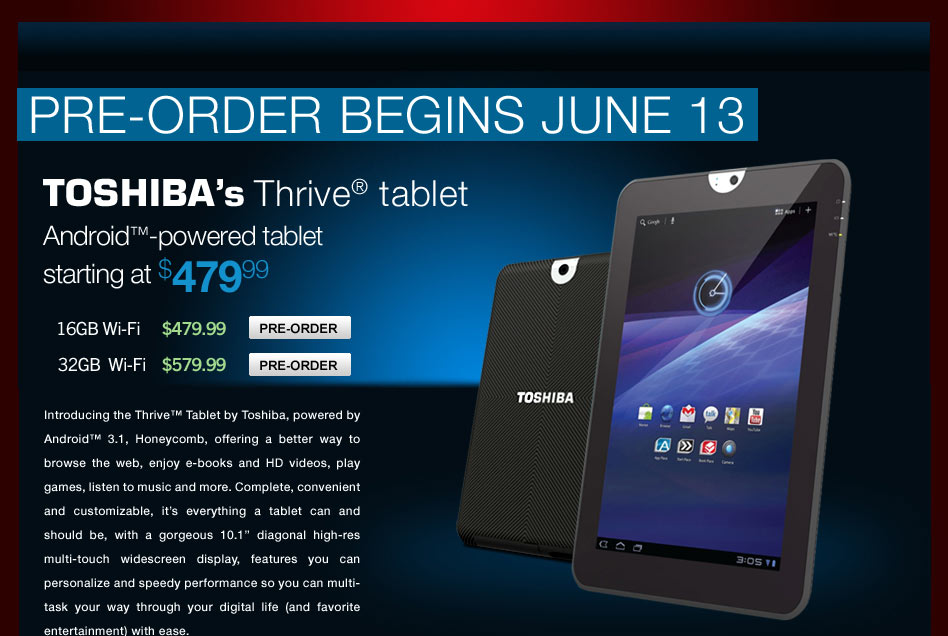 Pre-Order: Toshiba Thrive Pre-Order: Toshiba Thrive