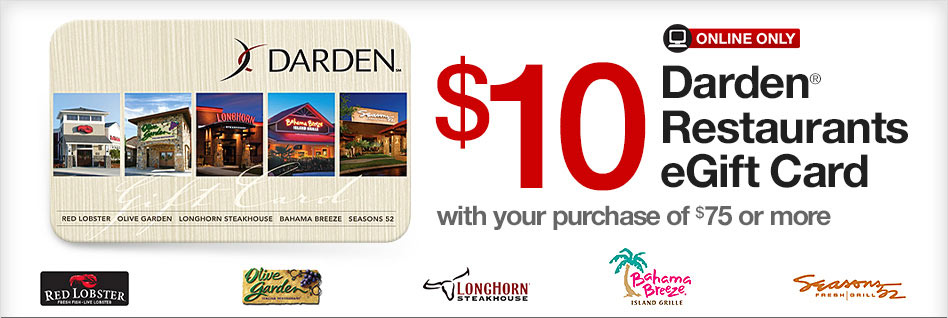Darden Restaurants Egift Card With 75 Purchase At Office Depot