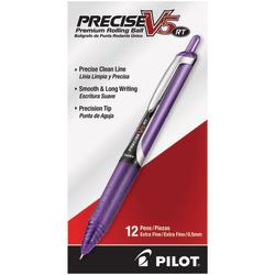 Pilot(R) Precise(TM) V5 Liquid Ink Retractable Rollerball Pens, Extra Fine Point, 0.5 mm, Assorted Barrels, Purple Ink, Pack Of 12