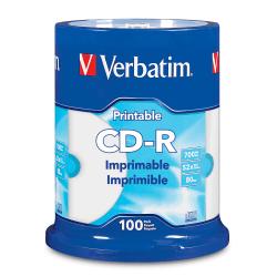 Verbatim(R) CD-R Printable Disc Spindle, White, Pack Of 100