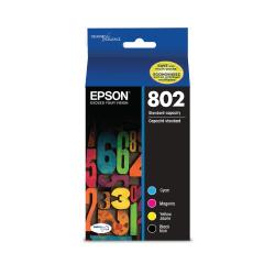 Epson(R) DuraBrite(R) T802120-BCS Black/Cyan/Magenta/Yellow Ink Cartridges, Pack Of 4