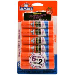 Elmer's(R) Washable Disappearing Purple School Glue Sticks, 0.21 Oz., Pack Of 6 + 2 Bonus Sticks
