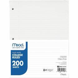 Mead Notebook Filler Paper - 200 Sheets - Printed - Spiral - 16 lb Basis Weight - Letter 8.50in. x 11in. - White Paper - 200 / Pack