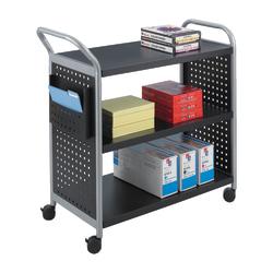 Safco(R) Scoot 3-Shelf Steel Utility Cart, 38in.H x 31in.W x 13in.D, Black/Silver