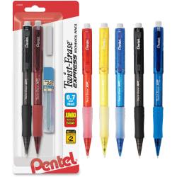 Pentel(R) Twist-Erase Express Automatic Pencils, #2 Lead, 0.7 mm, Refillable, Assorted Barrel Colors, Pack Of 2 Pencils