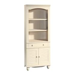 Sauder (R) Harbor View Bookcase With Doors And Drawer, 5-Shelf, 72 1\/4in.H x 27 1\/4in.W x 17 1\/2in.D, Antiqued White